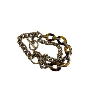 Chloe + Isabel Bracelet Triple Strand Chain Faux Tortoise Shell Gold Tone